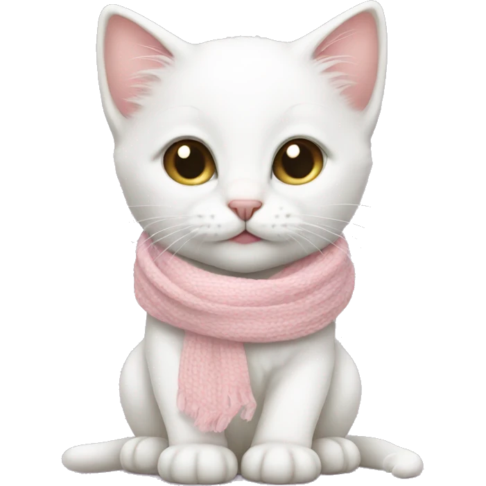 White kitten wearing a baby pink scarf  emoji