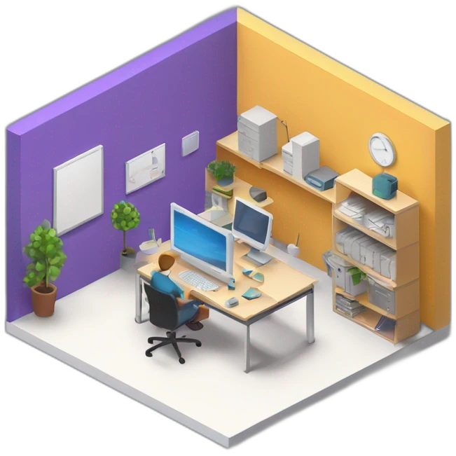 isometric square solid outline border containing indoor creative start-up office people active working computer simple clean developer-space #edc31b  emoji