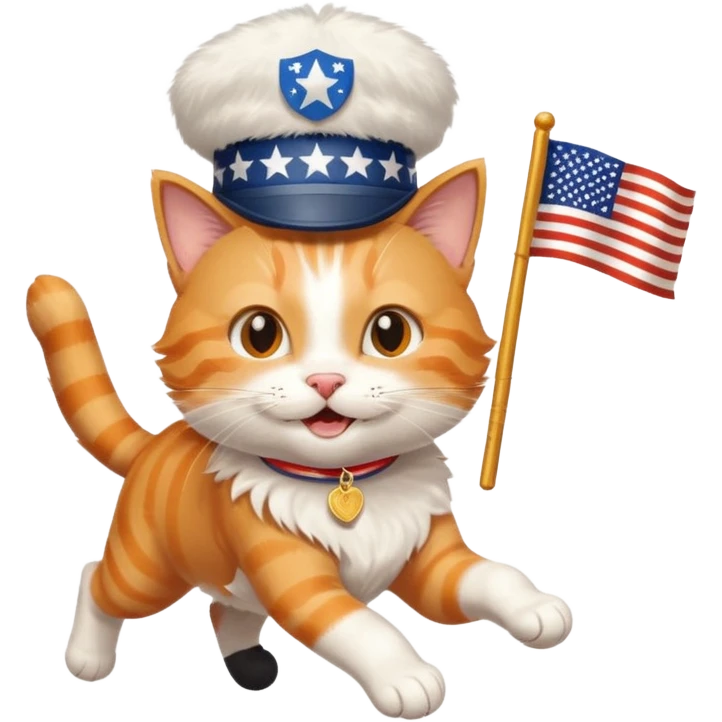 happy cat running for president with an "i voted" sticker and an american flag hat emoji