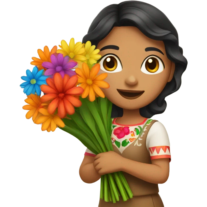 mexican girl with flower bouquet emoji