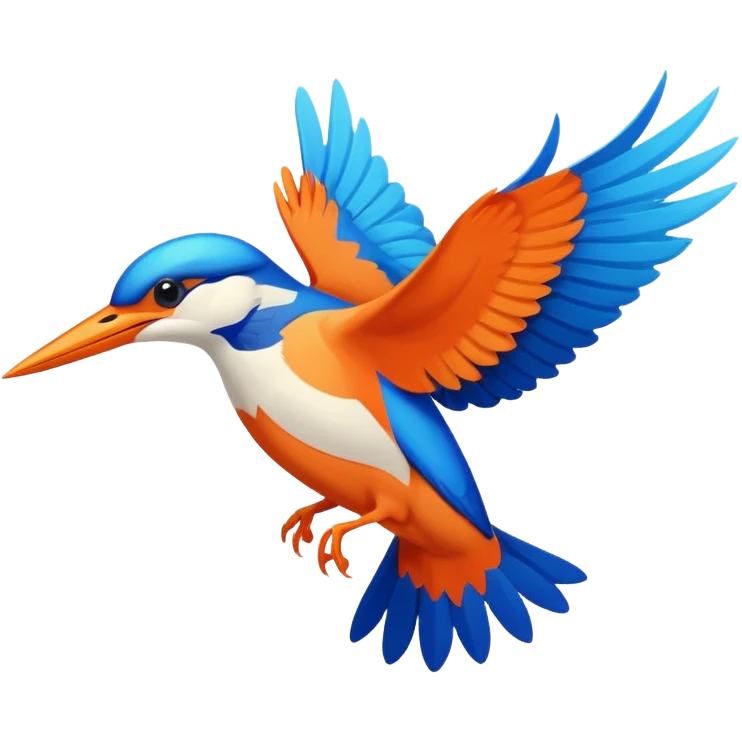 Create an abstract 2D outline of flying kingfisher. Do make it too detailed but make it recognizable. Keep the number of colors limited to only 5 distinct colors.  emoji