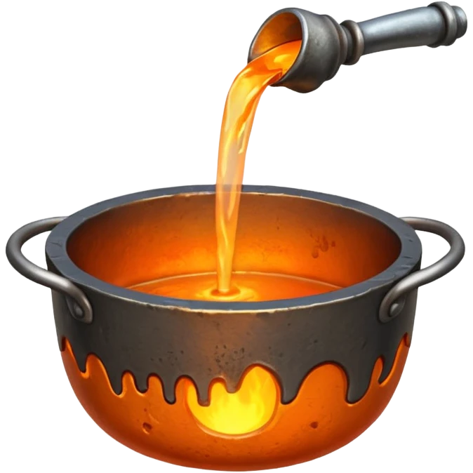The crucible pours out metal, pixels. emoji