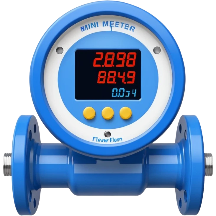 Mini caudalímetro color azul con brida y el medidor tipo digital emoji
