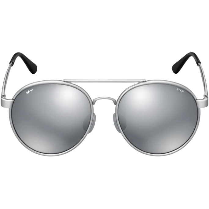 A pair of luxury sunglasses emoji with silver chrome frame, smooth rounded lenses, reflective metallic surface, high-end swag aesthetic, minimal and clean design, iOS emoji style, centered, white background emoji