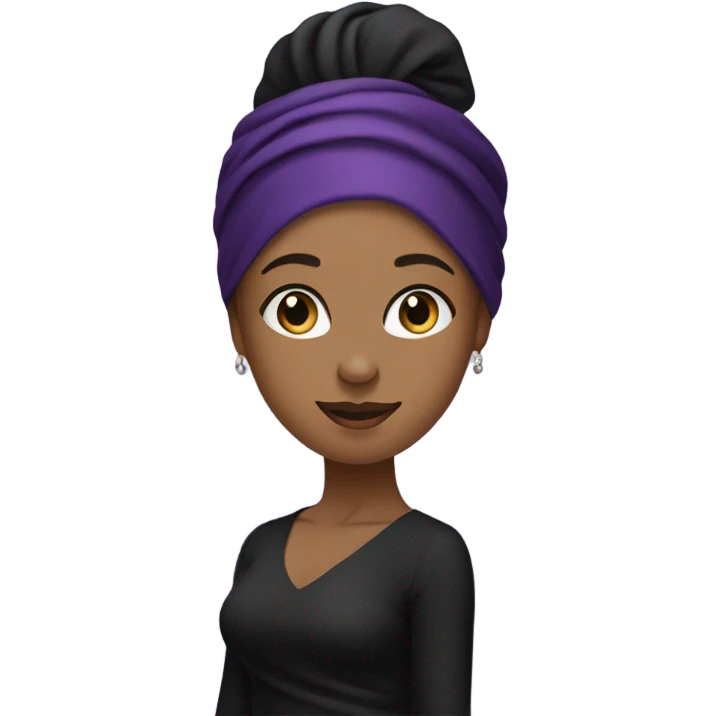 A beautiful young woman wearing a long, tight black dress with a purple headscarf emoji