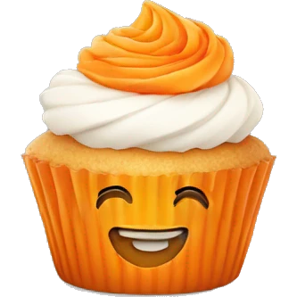 Orange cupcake with a happy face emoji