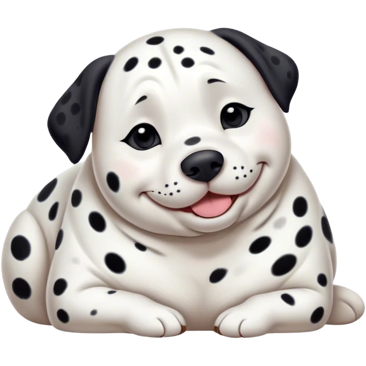 Cinematic Meme-Worthy Chubby Sleeping Dalmatian Portrait Emoji, Head resting peacefully with a contented smile, showcasing a delightfully chubby build and a luxuriously soft white coat with bold black spots, eyes shut in a serene nap, Simplified yet hilariously adorable features, highly detailed, glowing with a soft, drowsy light, high shine, relaxed and utterly lovable, stylized with an air of playful laziness, bright and heartwarming, soft glowing outline, capturing the essence of a comically sleepy Dalmatian, so meme-worthy it feels like it could instantly become the next viral sensation of adorable slumber! emoji