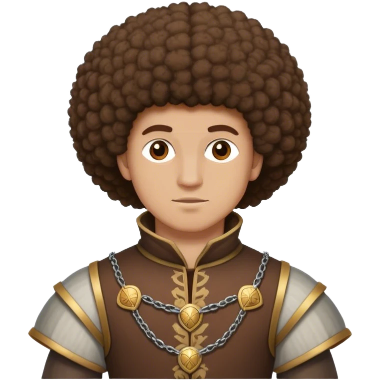medieval outfit worn by a DnD themed fantasy character. basic low level clothes. clothes only above the waist. The clothes full waist. The character's haven't arms. character is brown hair brown eyes afro hair white man. emoji