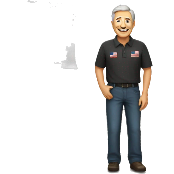 older man with american flag waiving, brown hair and SENSOS written on wall behind him emoji