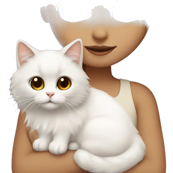 Dark brown straight hair girl with holding fluffy Siberian white cat  emoji