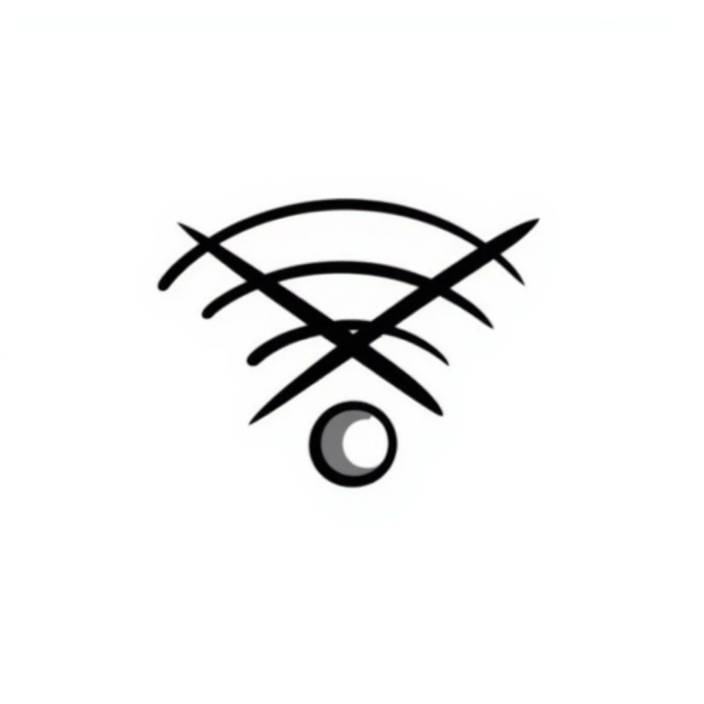 hand-drawn sketch of wifi symbol with an X or exclamation mark emoji