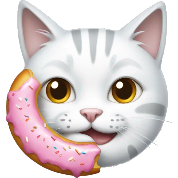 grey-white cat eats white donut emoji