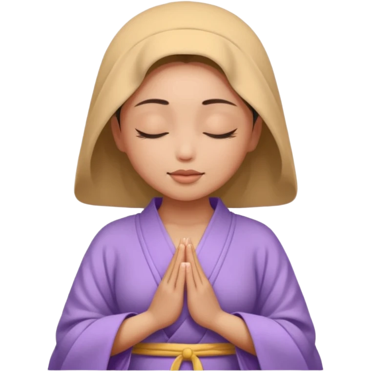 meditating woman's face, eyes closed, with a lavender Buddhist robe emoji