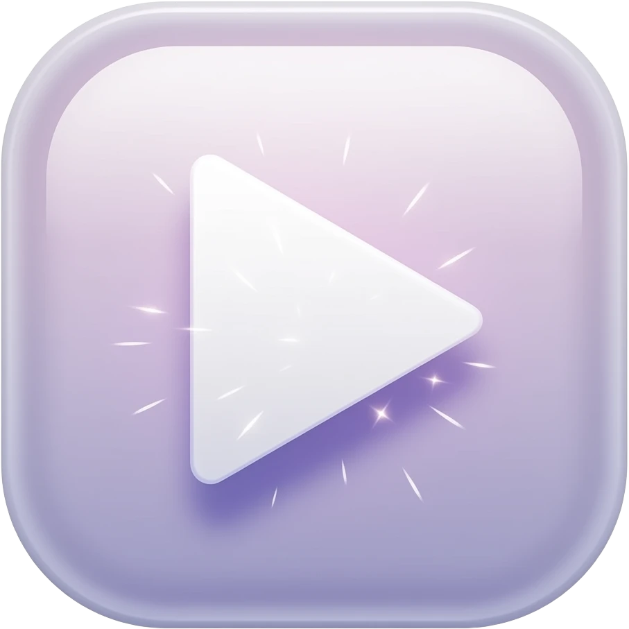 Apple-style 3D emoji of going viral, a play button or video icon with upward arrow and glowing spark effects, dynamic motion feel, glossy, minimal, soft shadows, white background, no text emoji