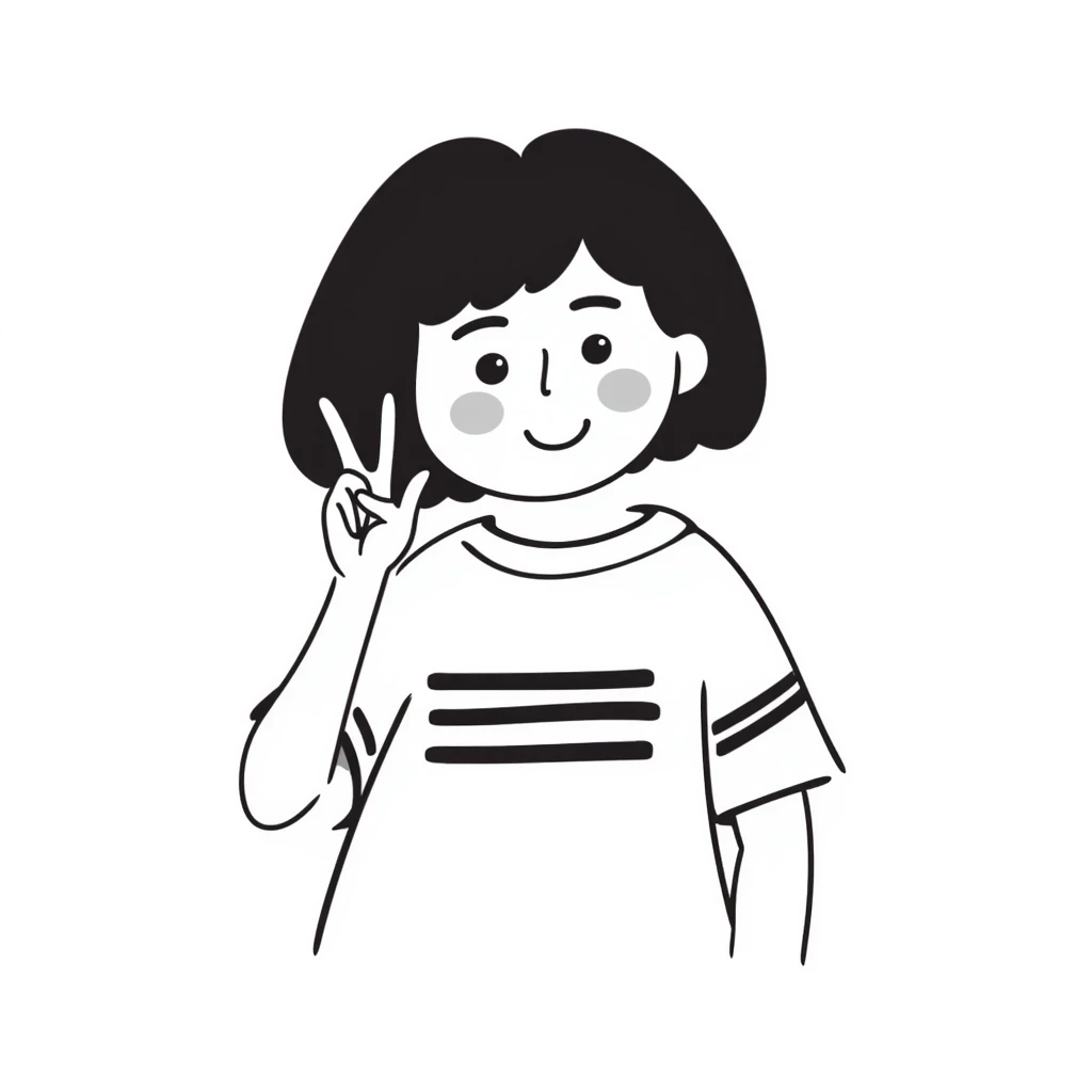 Cute Korean girl face with peace sign emoji