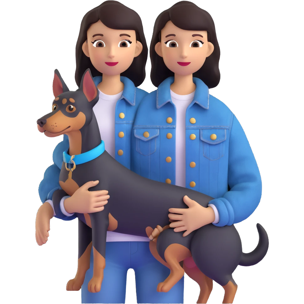 girl wearing denim jacket holding a Doberman emoji