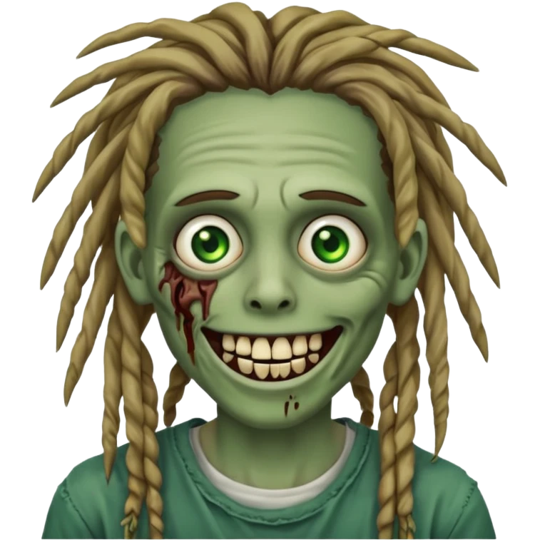 zombie with dreads with braces smiling emoji
