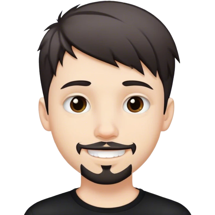 Cute white male, short dark colored hair and goatee, nose and lip piercing, emo smiling emoji