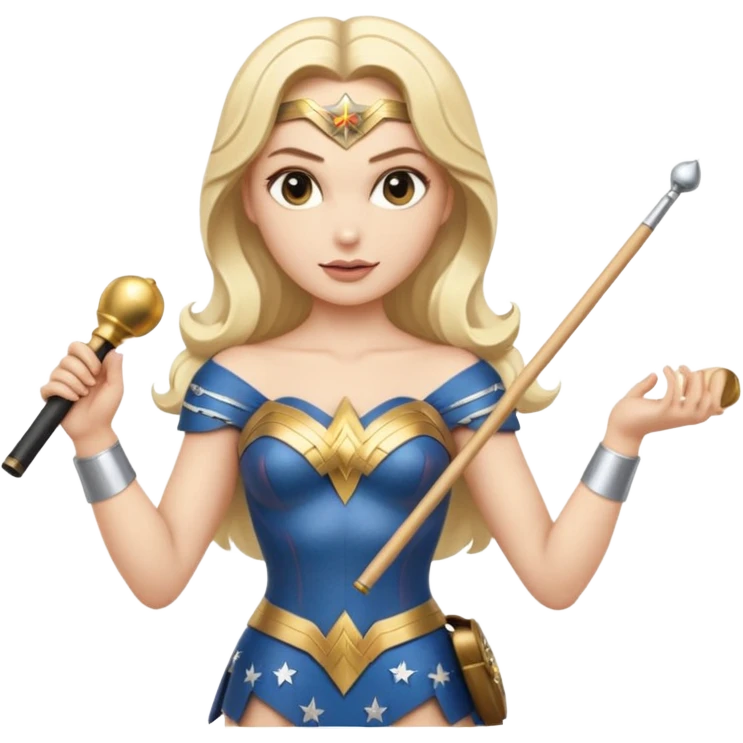 Blonde Wonder Woman holding short white orchestra conductor’s baton and bell emoji