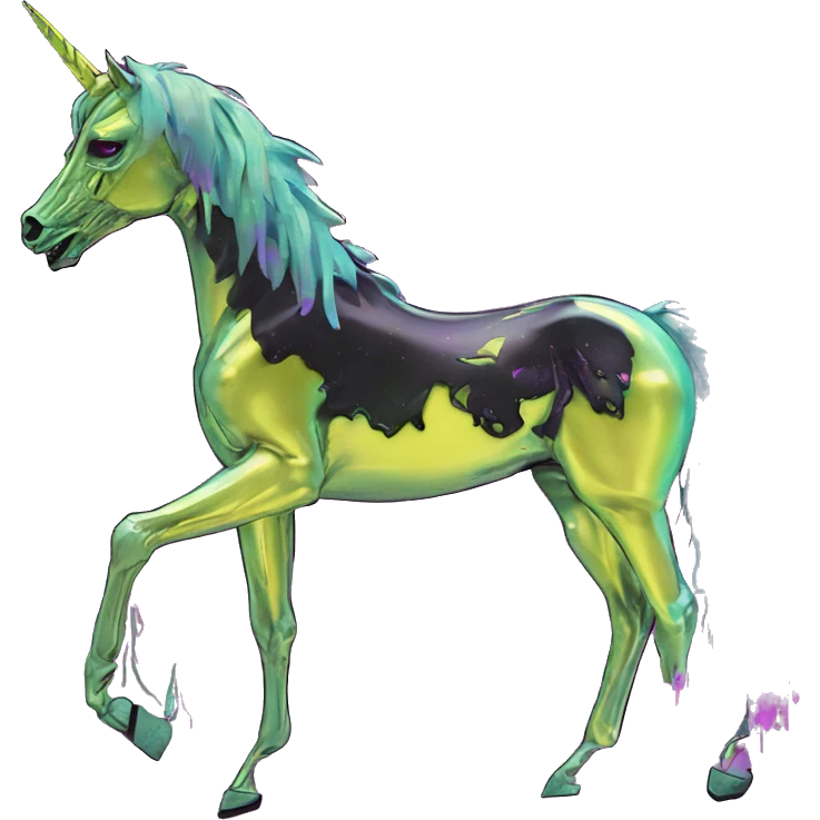 .Zombie_ Vaporwave black holographic oilslick zombie unicorn yellow caution tape graffiti Pegasus  emoji
