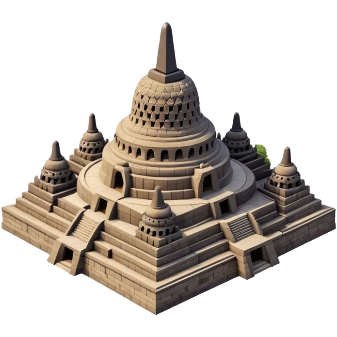 Cinematic Realistic Borobudur Landmark Emoji, showcasing the majestic ancient Buddhist temple rendered with intricate textures and serene, historic lighting. emoji
