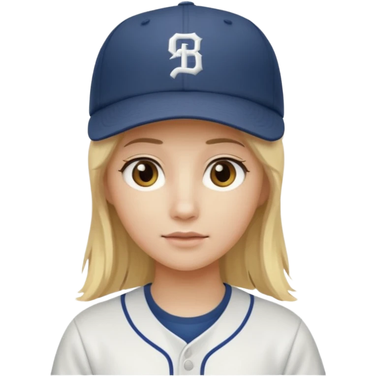 Blonde medium long hair, hazel eyes, white skin, baseball cap emoji