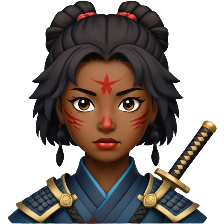 A  black samurai warrior with scars all over her face emoji