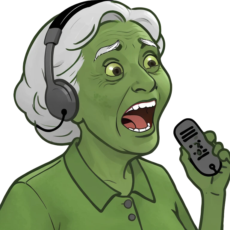 grandmother call center operator shouting “That's the one” in Russian emoji