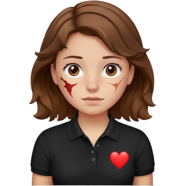 crie uma garota com ferimentos cabelo ondulado 2c castanho e blusa polo básica preta emoji