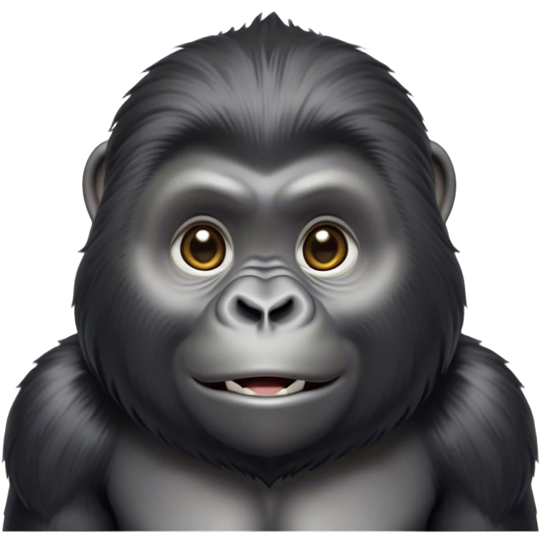 Cinematic Cute mountain Gorilla Portrait Emoji, Head tilted playfully and inquisitively, with a robust build accented by a striking silver mane and round, sparkling eyes full of gentle charm, Simplified yet irresistibly adorable features, highly detailed, glowing with a warm, friendly jungle glow, high shine, affectionate and lively, stylized with a touch of endearing primate whimsy, soft glowing outline, capturing the essence of a mischievous yet loving mountain that feels like it could lumber out of the screen into your arms! emoji