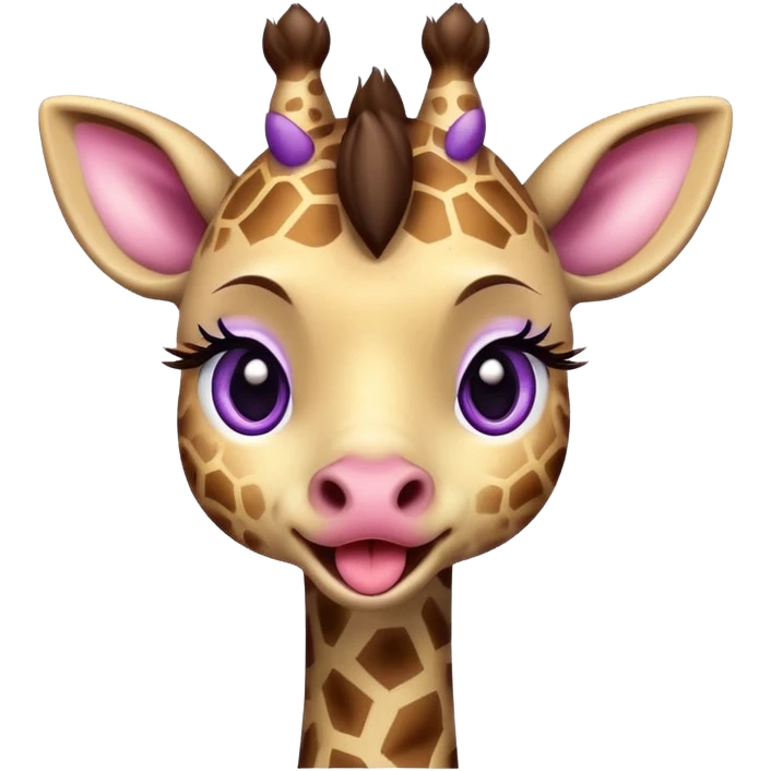 A cute little cheeky giraffe face with purple eyes sticking her tongue out and with her paw pulling down her lower eyelid of her right eye drawn in chibi style  emoji