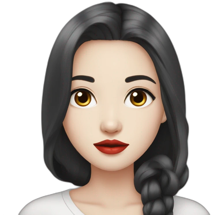 Beautiful young woman,Black hair,long hair,White skin,oval face,big eyes,Blackeyes,Redlips,Chinese emoji