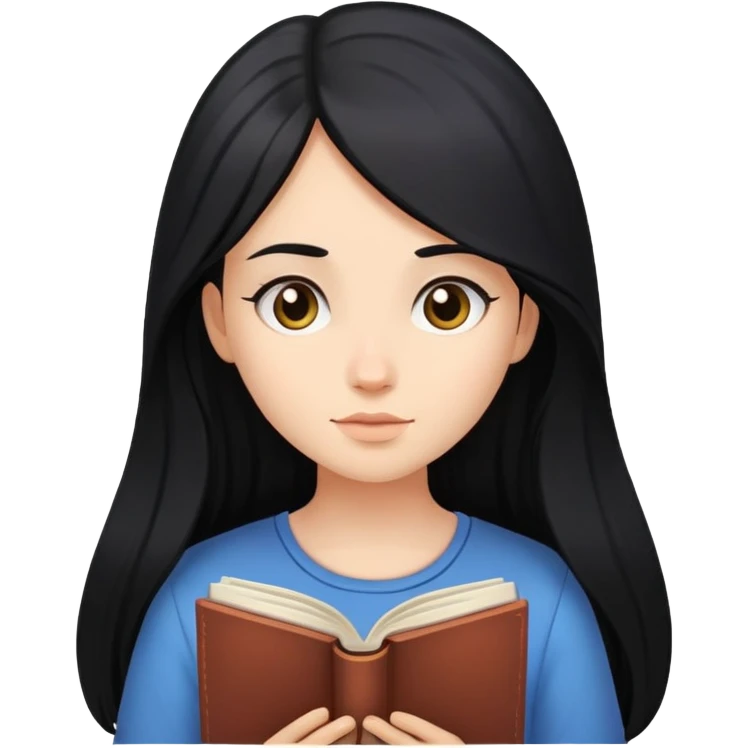 girl with long black hair reading a book emoji