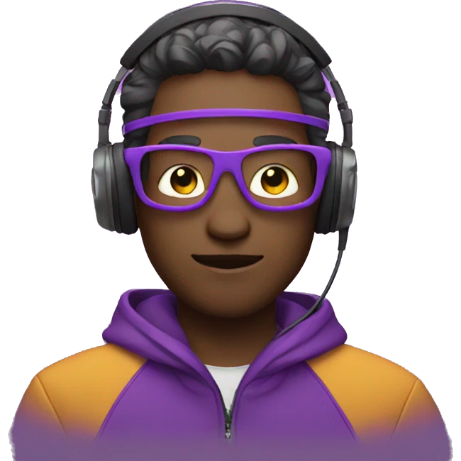 Editor with headphone wearing glowing purple jacket emoji