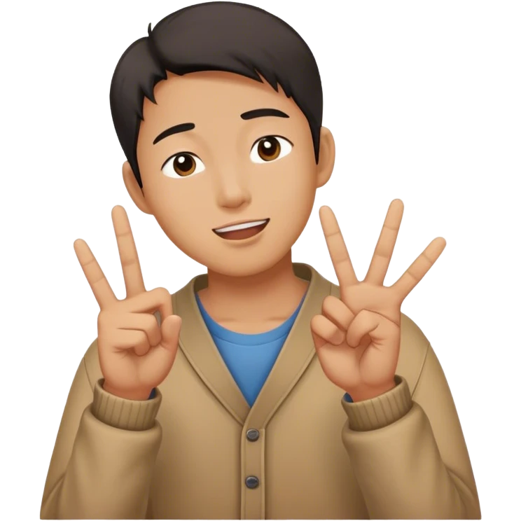 Give me an asian squinting covering their mouth and throwing the peace sign emoji