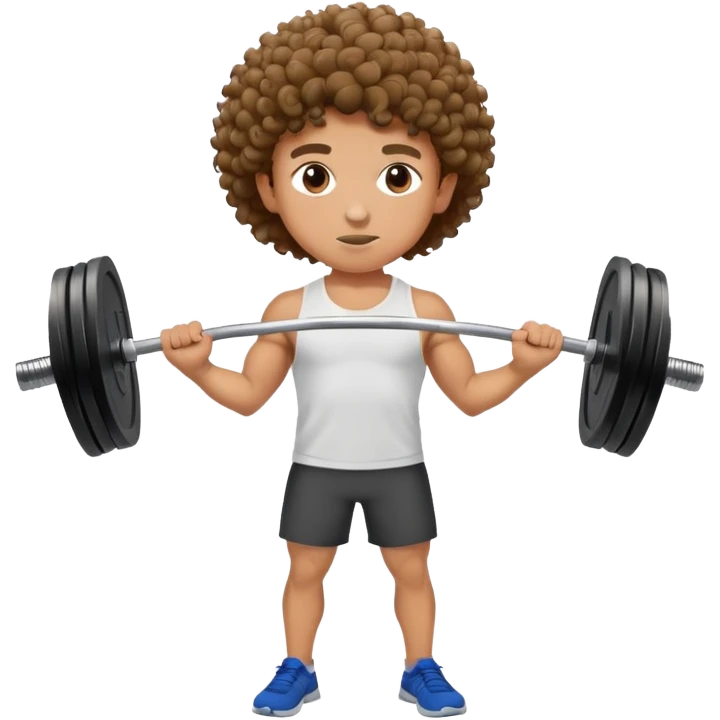 a boy with curly is doing barbell training emoji