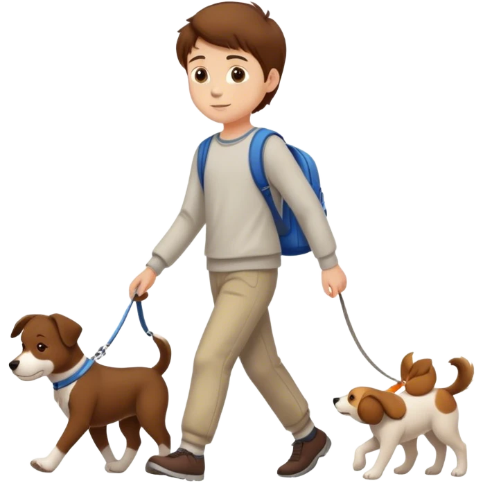 white boy with brown hairs walking with dog emoji