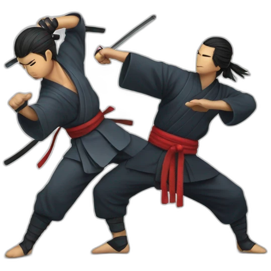 Dance battle between Ninja and Samurai emoji