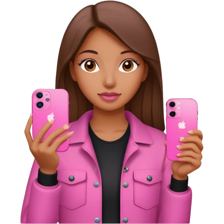 chica "baddie" con un iphone 13 rosa en la mano como sacando foto emoji