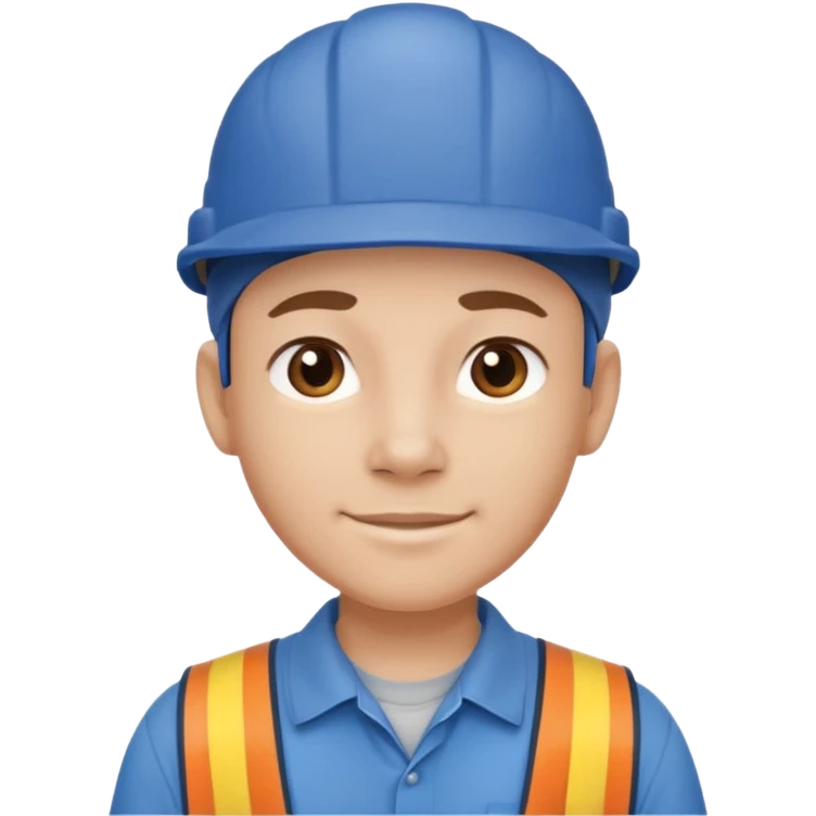 This is a cartoon-style avatar of a worker wearing a blue cap and a matching blue shirt, with a neutral expression. emoji