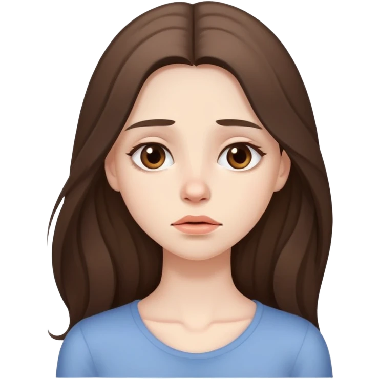 beautiful pale brunette girl with long hair very tired emoji