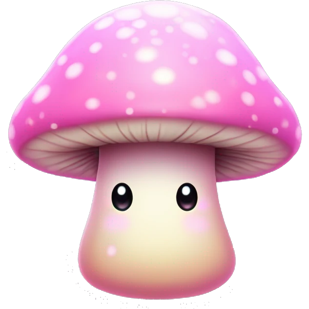 Pastel Pink Mushroom "A pastel pink mushroom with a glowing cap, glittery spots, and a faint magical glow spreading around its base." emoji