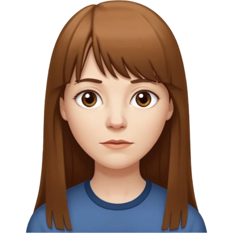 middle age pale skinned white female with long straight brown hair and bangs emoji