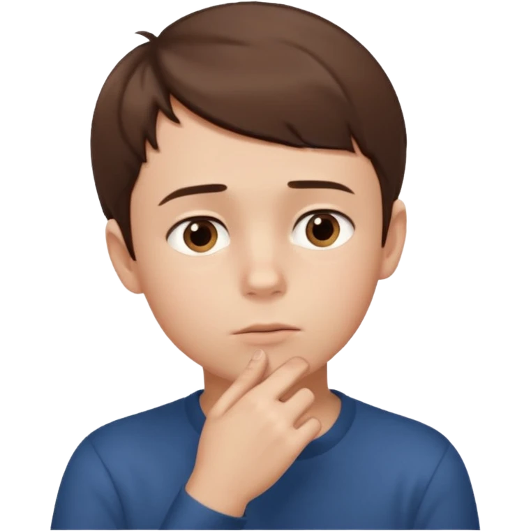 boy thinking, looking up with one hand on his chin emoji