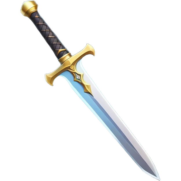 Clash of Clans aesthetic: Cinematic Playful Sword Emoji, rendered in a 3D vector-style similar to standard emojis with minimal shading and bold, simplified shapes. A compact, isometric blade with a gleaming, intricately designed hilt and a razor-sharp edge, softly glowing with a heroic, battle-ready charm. Simplified yet unmistakably iconic, highly detailed and consistent, glowing with a soft radiant brilliance and high shine. Stylized with a touch of medieval finesse and a soft glowing outline, capturing the essence of a legendary sword with a friendly, playful vibe! emoji