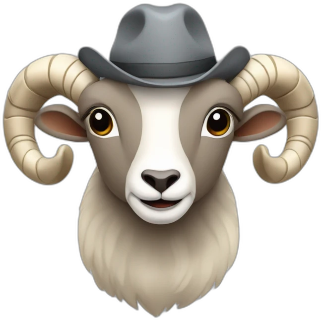 A ram in a gray hat with the word "первый" written on it emoji
