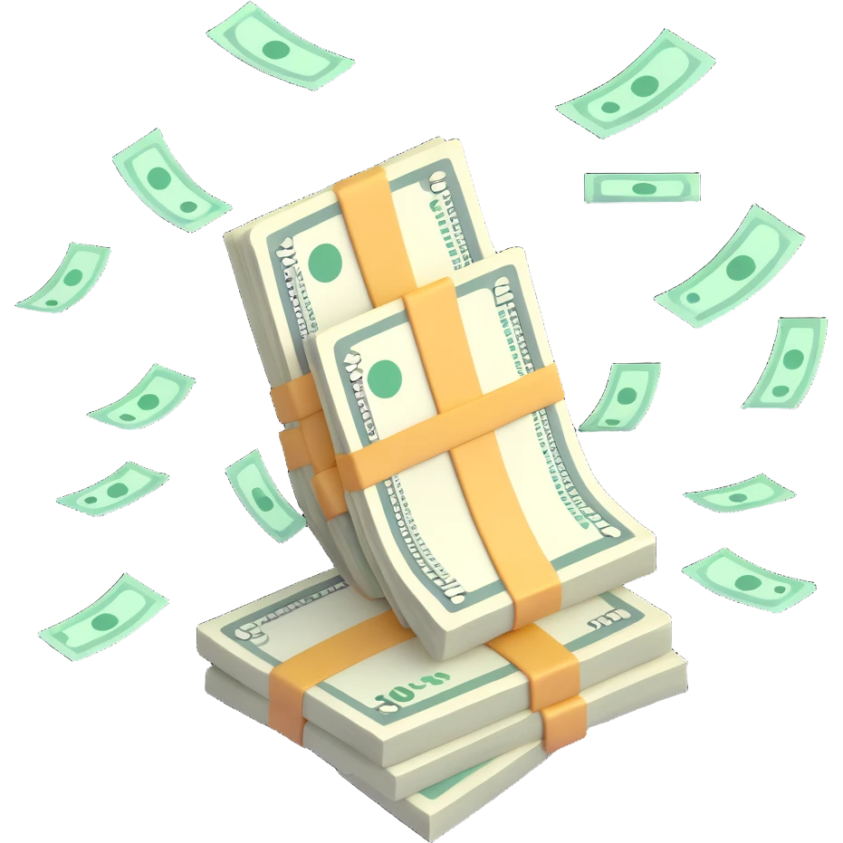 stack of cash with bills flying off emoji