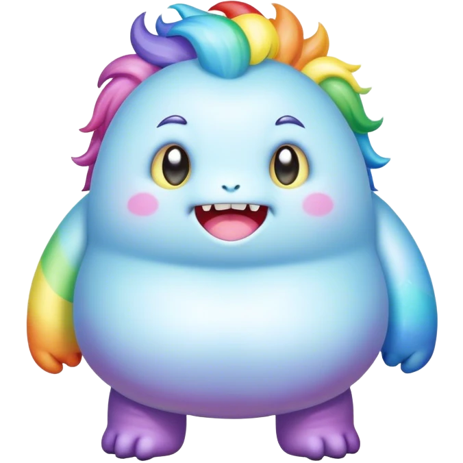 Kawaii derpy fat rainbow monster surrounded by magic, rich textures, visually rich, so lifelike that it feels like it could leap off the page at any moment emoji