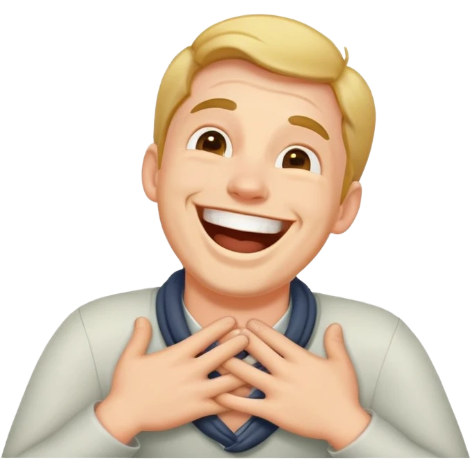 Laughing man with hands around his neck emoji
