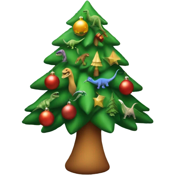 Christmas tree with dinosaurs under emoji